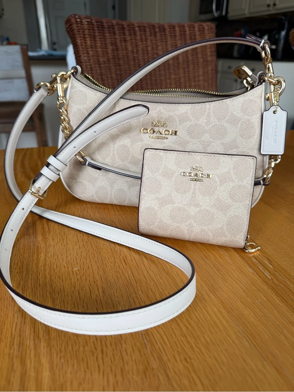 Coach Terri Shoulder Bag and Snap Wallet In Signature Canvas Gold/Sand/Chalk